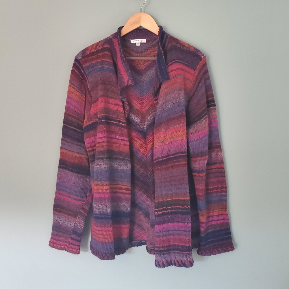 Orvis Sweater Womens XL Multicolor Cardigan Wool Blend Open Front Ladies